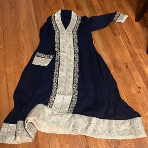 Indian dress, salwar kameez set in georgette, navy blue
